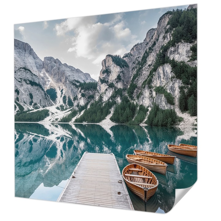 Öntapadós Tapéta Falra, Wallfluent, Hegyi panoráma, Fehér, 250 x 250 cm, Előszobába, Hálószobába, 010170060030000285154