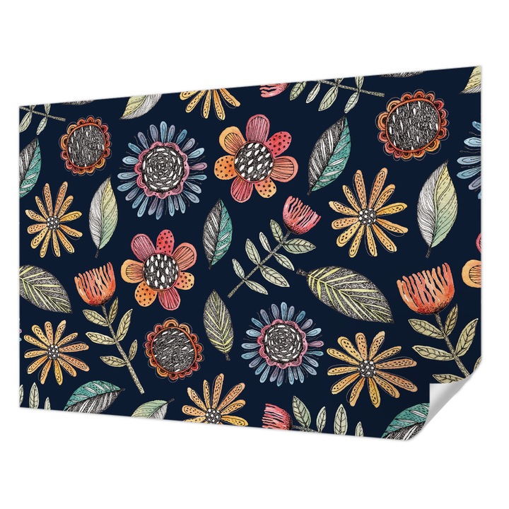 Fali Fotótapéta Autodeziv, Wallfluent, Mozaic floral, Bleumarin, 208 x 146 cm, Decorativ, Usor De Instalat, 010170060950000012705