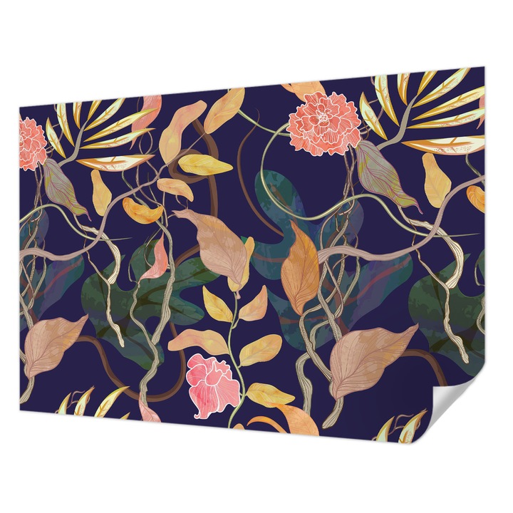 Öntapadós Tapéta Fali Dekoráció, Wallfluent, Növényi elegancia, Fehér, 208 x 146 cm, Nappaliba, Konyhába, 010170060950000012931