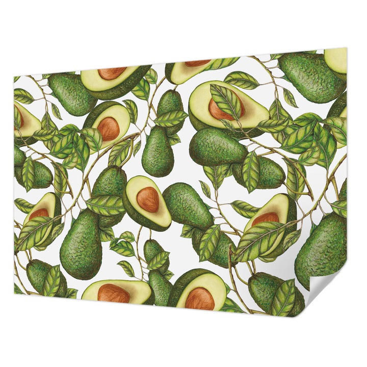 Tapet Textil Autocolant, Wallfluent, Model de avocado, Verde, 208 x 146 cm, Adeziv Puternic, Usor De Montat Si Rezistent, 010170060950000013208