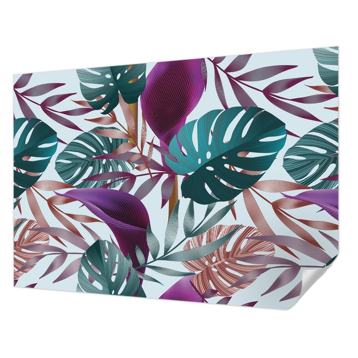 Tapet Autodeziv De Perete, Wallfluent, Compozitie tropicala, Violet, 208 x 146 cm, Pentru Interior, Rezistente La Apa, Umiditate Si Pete, 010170060950000013037