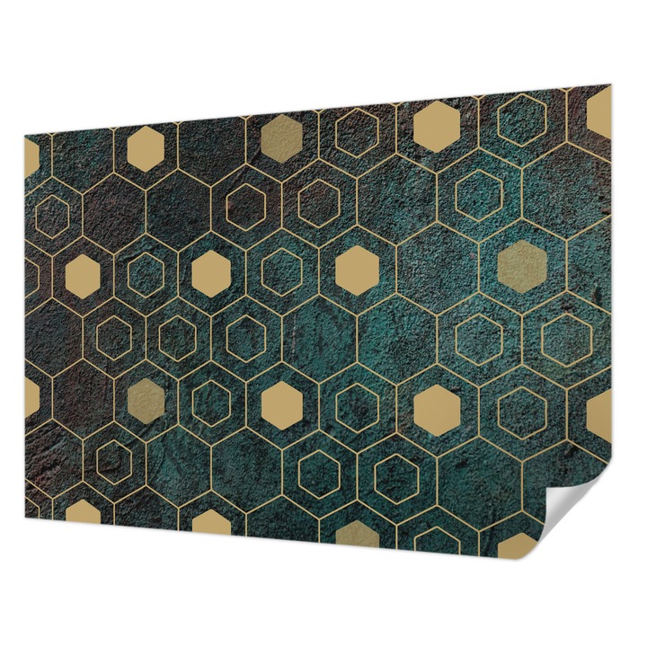 Fali Fotótapéta Autodeziv, Wallfluent, Hexagone geometrice, Verde, 208 x 146 cm, Pentru Perete, Rezistente La Apa, Umiditate Si Pete, 010170060950000020200