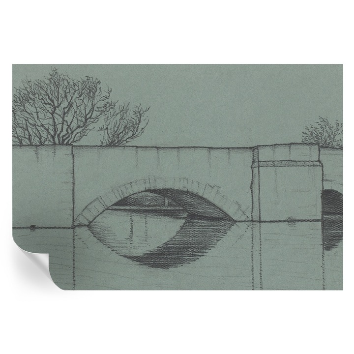 Tapet Textil Autocolant, Tulup, Podul cu arc, Gri, 152 x 104 cm, Decorativ, Pentru Living, Hol, 010170060180000285614