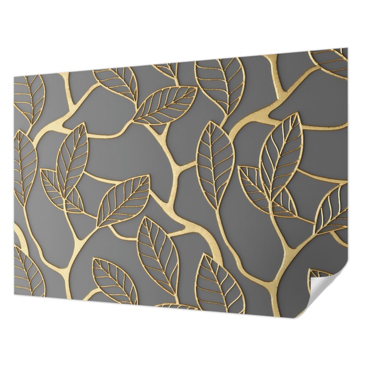 Öntapadós Tapéta Fali Dekoráció, Wallfluent, Elegáns levelek, Szürke, 208 x 146 cm, Előszobába, Hálószobába, 010170060950000056590