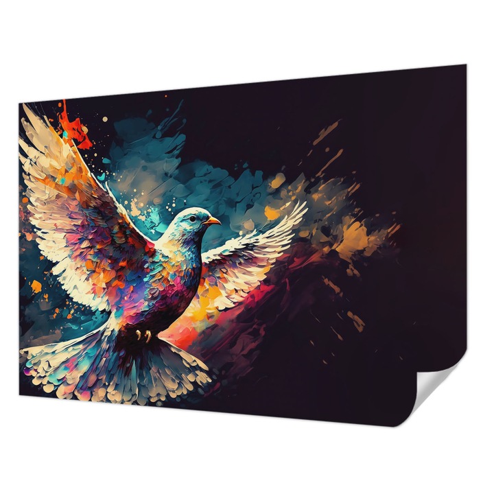 Tapet Textil Autocolant, Wallfluent, Pasare colorata, Albastru, 312 x 219 cm, Pentru Interior, Usor De Curatat, 010170060960000074334