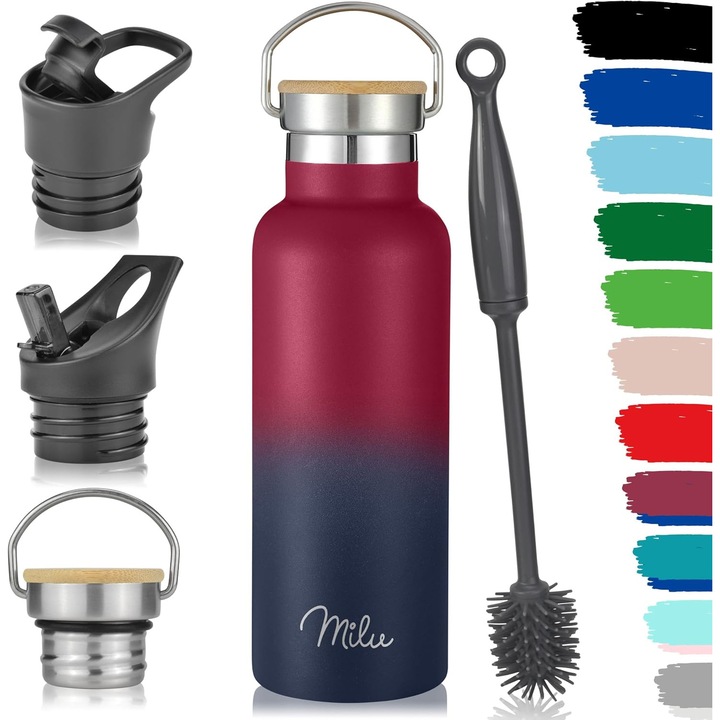 Sticla Termos Milu Inox 500ml, Izolata, Anti-Scurgere, 12h Cald/24h Rece