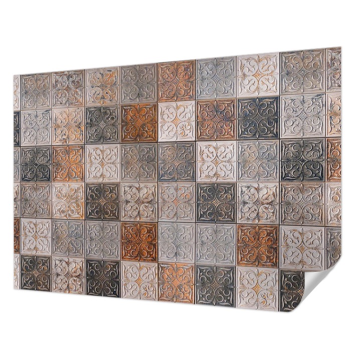 Öntapadós Dekor Tapéta, Wallfluent, Díszes csempék, Szürke, 312 x 219 cm, Előszobába, Hálószobába, 010170060960000282524