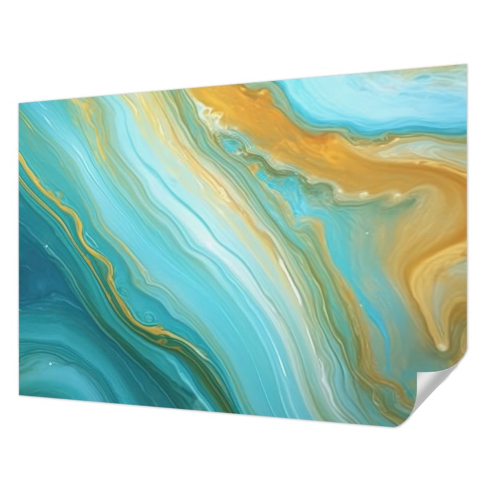 Öntapadós Tapéta Fali Dekoráció, Wallfluent, Absztrakt hullámok, Kék, 312 x 219 cm, Nappaliba, Konyhába, 010170060960000282555