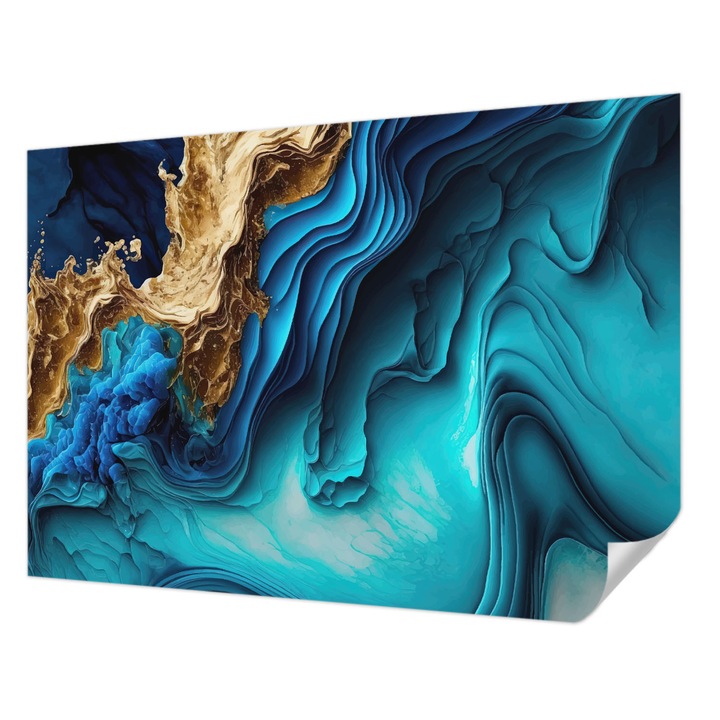 Öntapadós Tapéta Falra, Wallfluent, Energiahullámok, Kék, 312 x 219 cm, Erős Ragasztó, Modern Belsőépítészeti Dekoráció, 010170060960000282561