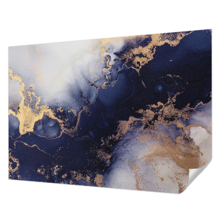 Öntapadós Tapéta Fali Dekoráció, Wallfluent, Sötétkék hullámok, Tengerészkék, 312 x 219 cm, Előszobába, Hálószobába, 010170060960000282556