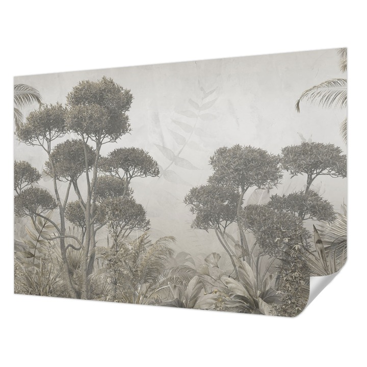 Öntapadós Tapéta Falra, Wallfluent, Trópusi dzsungel, Fehér, 312 x 219 cm, Erős Ragasztó, Modern Belsőépítészeti Dekoráció, 010170060960000282669