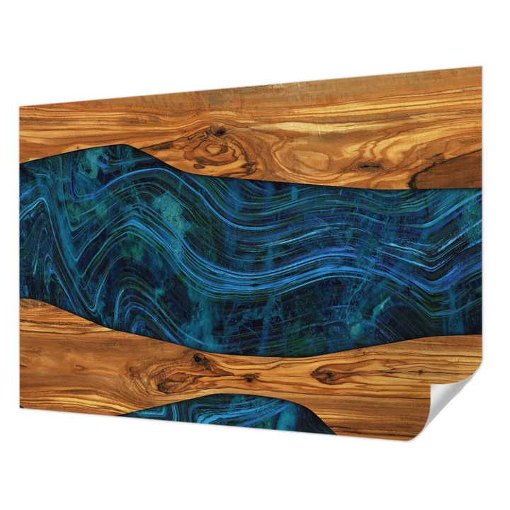 Öntapadós Tapéta Falra, Wallfluent, Kék fa, Barna, 312 x 219 cm, Klasszikus, Könnyen Felszerelhető, 010170060960000282689