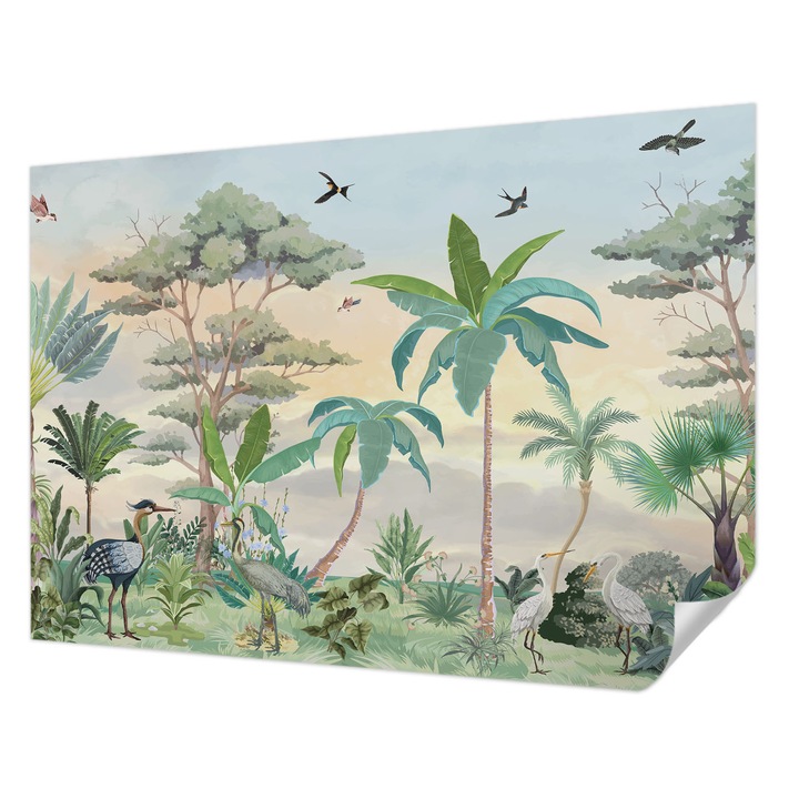 Öntapadós Fotótapéta Falra, Wallfluent, Egzotikus növényvilág, Fekete, 312 x 219 cm, Előszobába, Hálószobába, 010170060960000282727