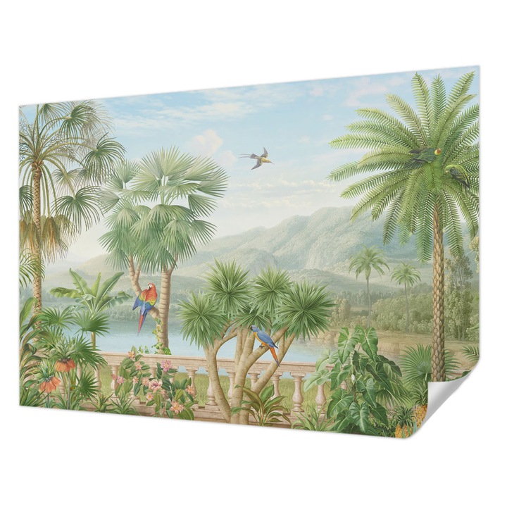 Tapet Autocolant De Perete, Wallfluent, Peisaj exotic, Verde, 208 x 146 cm, Pentru Interior, Usor De Curatat, 010170060950000282736