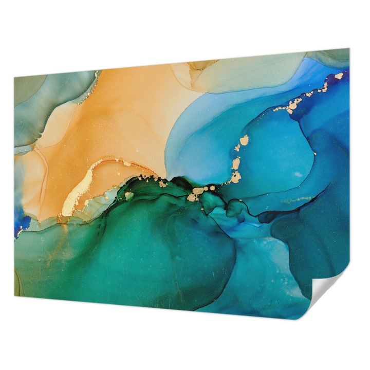 Öntapadós Tapéta Falra, Wallfluent, Színes hullámok, Kék, 312 x 219 cm, Könnyen Tisztítható, Nedvességálló, 010170060960000282743