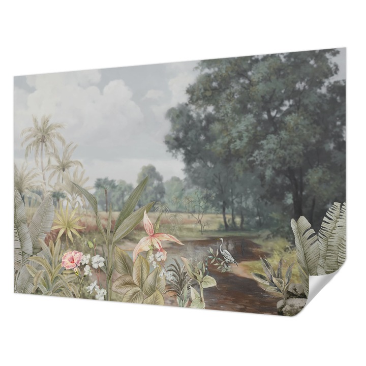 Öntapadós Dekor Tapéta, Wallfluent, Egzotikus táj, Szürke, 312 x 219 cm, Fali Dekoráció, Nedvesség- És Foltálló, 010170060960000282765