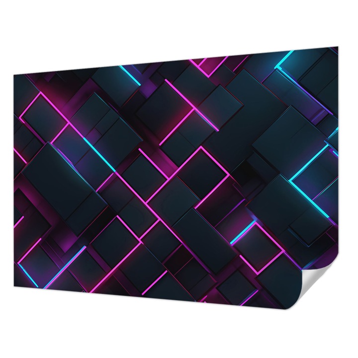Öntapadós Fotótapéta Falra, Wallfluent, Neon geometria, Tengerészkék, 208 x 146 cm, Könnyen Tisztítható, Nedvességálló, 010170060950000282895