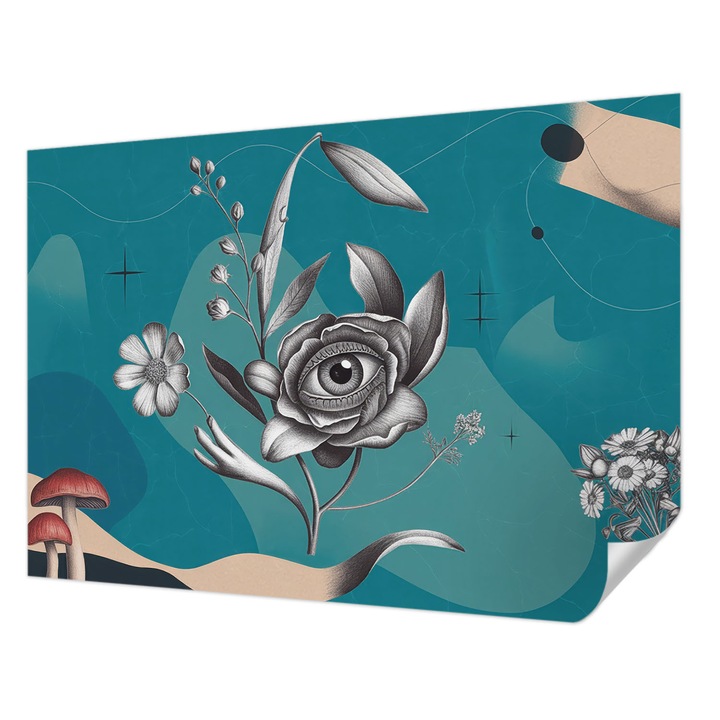 Öntapadós Tapéta Falra, Wallfluent, Virágszem, Kék, 312 x 219 cm, Előszobába, Hálószobába, 010170060960000284730