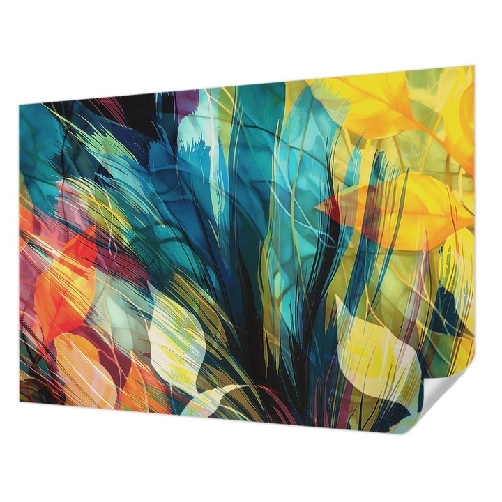 Öntapadós Tapéta Falra, Wallfluent, Absztrakt levelek, Kék, 208 x 146 cm, Dekoráció, Klasszikus, 010170060950000284791