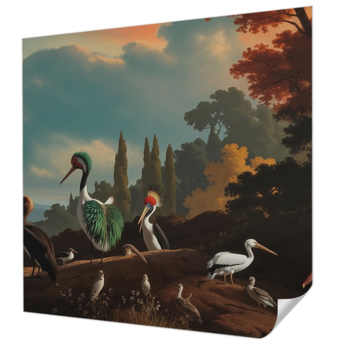 Öntapadós Tapéta Falra, Wallfluent, Festői madarak, Kék, 250 x 250 cm, Dekoráció, Klasszikus, 010170060030000285186