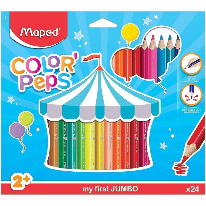 Set 24 Creioane Colorate Maped Colour'PEPS Jumbo, Triunghiulare