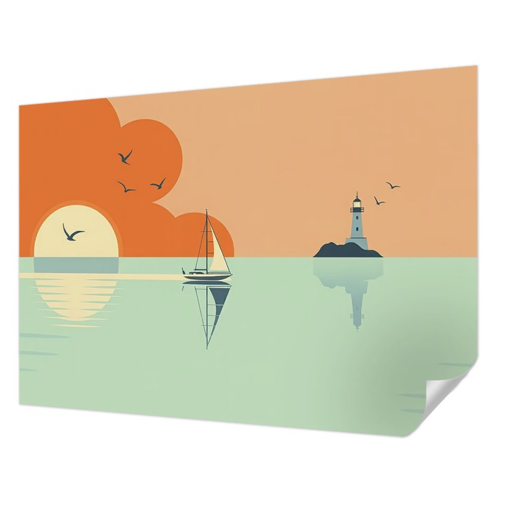 Öntapadós Tapéta Falra, Wallfluent, Tengeri élvezet, Narancssárga, 312 x 219 cm, Előszobába, Hálószobába, 010170060960000284896