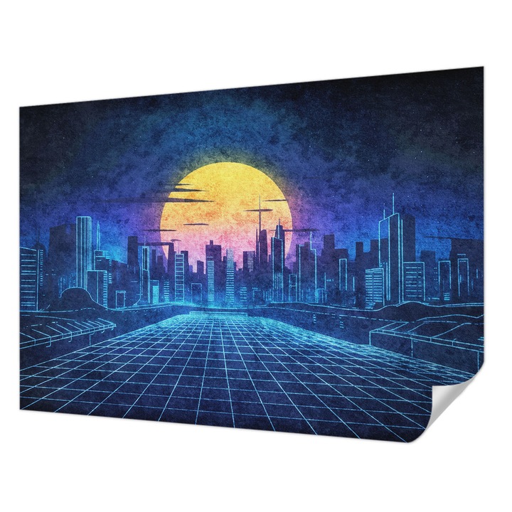 Öntapadós Tapéta Falra, Wallfluent, Futurisztikus táj, Kék, 208 x 146 cm, Fali Dekoráció, Nedvesség- És Foltálló, 010170060950000284946