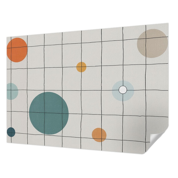 Öntapadós Tapéta Falra, Wallfluent, Színes körök, Fehér, 312 x 219 cm, Klasszikus, Könnyen Felszerelhető, 010170060960000284982