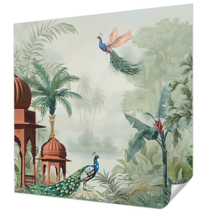 Öntapadós Dekor Tapéta, Wallfluent, Pávakertek, Zöld, 250 x 250 cm, Előszobába, Hálószobába, 010170060030000285203