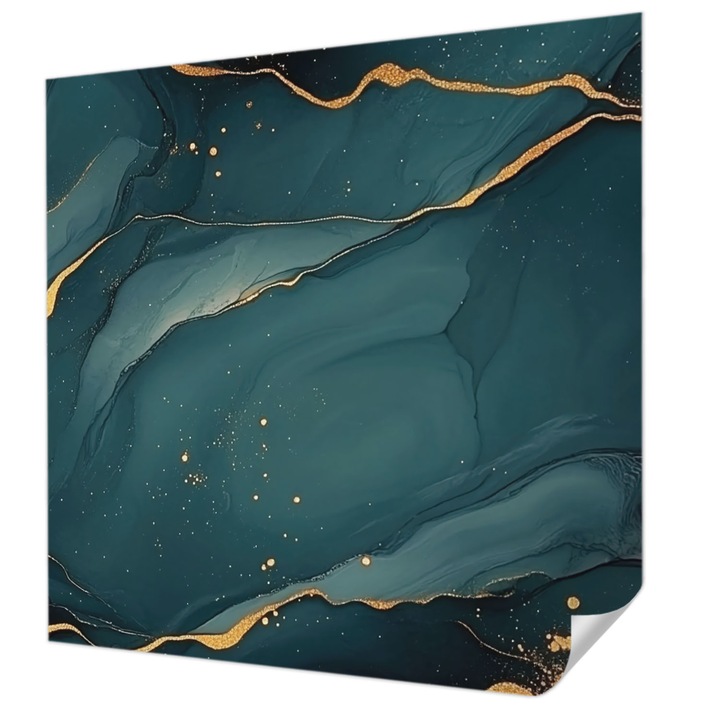 Öntapadós Tapéta Fali Dekoráció, Wallfluent, Sötétkék absztrakció, Türkiz, 250 x 250 cm, Erős Ragasztó, Modern Belsőépítészeti Dekoráció, 010170060030000285207