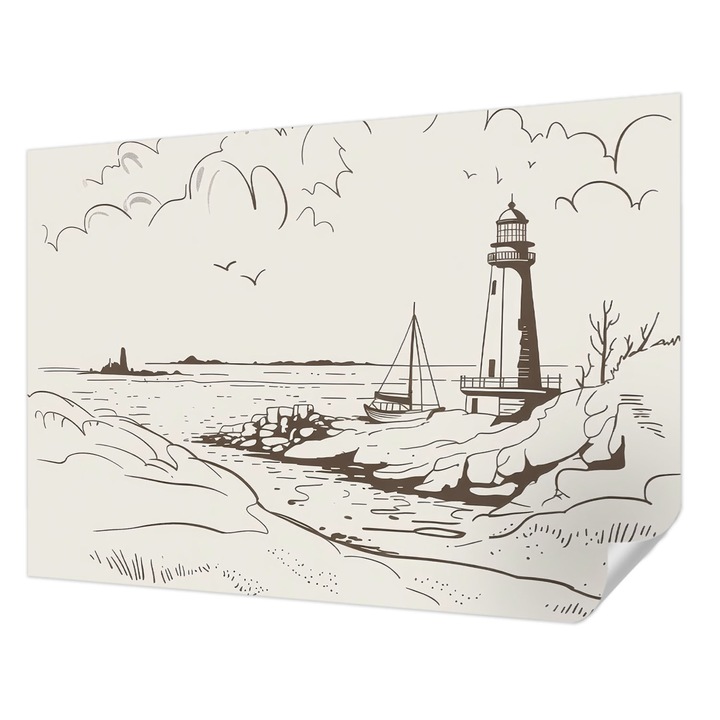 Öntapadós Dekor Tapéta, Wallfluent, Tengerparti táj, Bézs, 208 x 146 cm, Nappaliba, Konyhába, 010170060950000285034