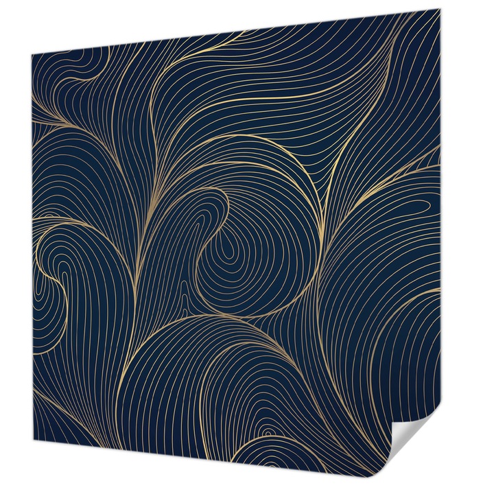 Öntapadós Tapéta Falra, Wallfluent, Hullámos motívum, Tengerészkék, 250 x 250 cm, Erős Ragasztó, Modern Belsőépítészeti Dekoráció, 010170060030000285215