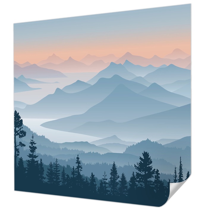 Öntapadós Tapéta Falra, Wallfluent, Hegyi panoráma, Fekete, 250 x 250 cm, Klasszikus, Könnyen Felszerelhető, 010170060030000285218