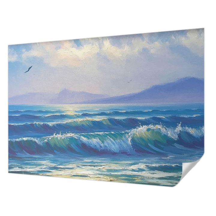 Tapet Textil Autocolant, Wallfluent, Valurile marii, Albastru, 312 x 219 cm, Pentru Sufragerie, Dormitor, 010170060960000285057