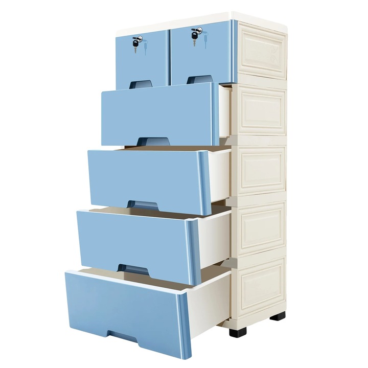 Organizator sertare, 6 sertare, design detasabil, usor de curatat, albastru