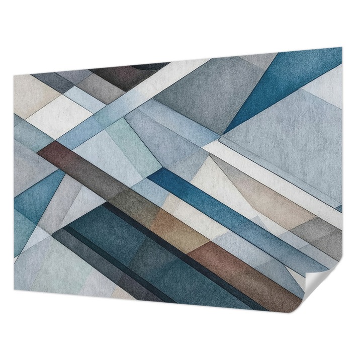 Tapet Textil Autocolant, Wallfluent, Geometrie abstracta, Albastru, 312 x 219 cm, Pentru Interior, Usor De Curatat, 010170060960000285095