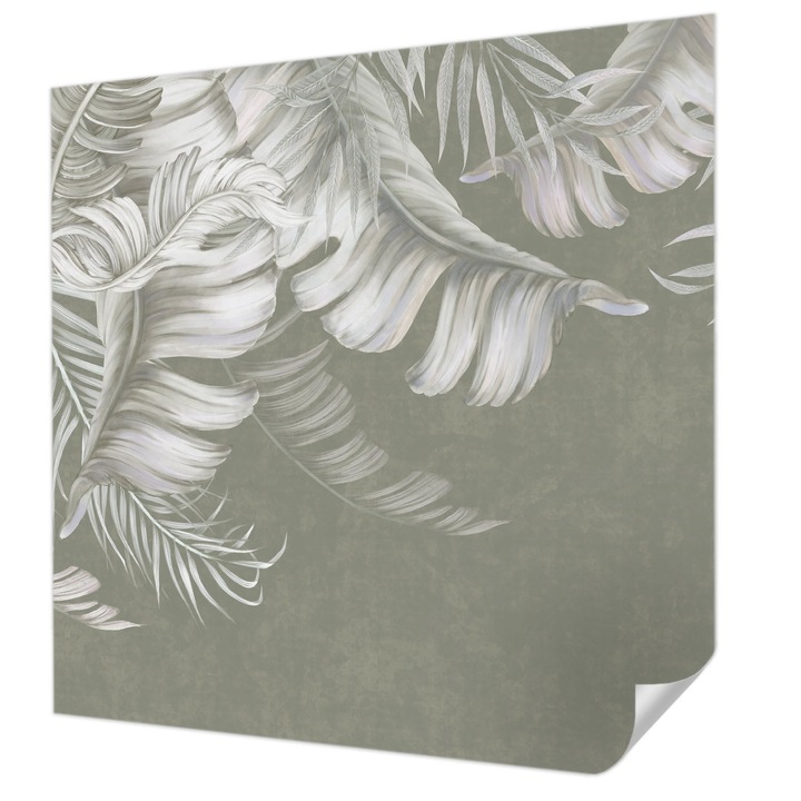 Öntapadós Tapéta Fali Dekoráció, Wallfluent, Finom levelek, Szürke, 250 x 250 cm, Klasszikus, Könnyen Felszerelhető, 010170060030000285241