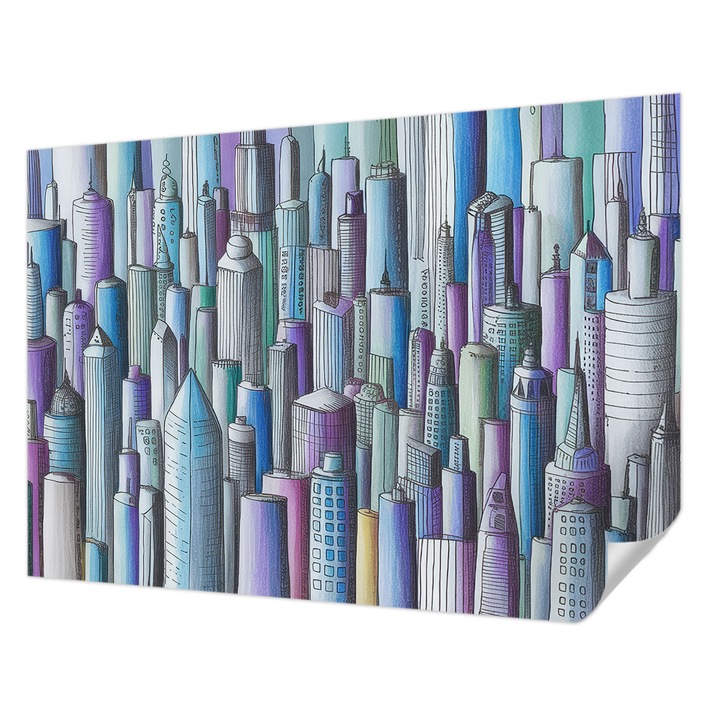 Tapet Autodeziv De Perete, Wallfluent, Zgarie-nori ai orasului, Negru, 312 x 219 cm, Pentru Interior, Usor De Curatat, 010170060960000285163