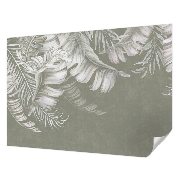 Öntapadós Tapéta Fali Dekoráció, Wallfluent, Finom levelek, Szürke, 312 x 219 cm, Klasszikus, Könnyen Felszerelhető, 010170060960000285241