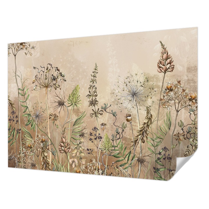 Öntapadós Tapéta Falra, Wallfluent, Rusztikus virágok, Bézs, 312 x 219 cm, Modern Dizájn, Könnyen Felszerelhető És Tisztítható, 010170060960000285247