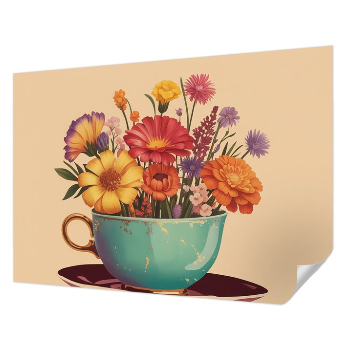 Tapet Textil Autocolant, Wallfluent, Un buchet colorat, Bej, 208 x 146 cm, Pentru Living, Birou, Hol, 010170060950000284704