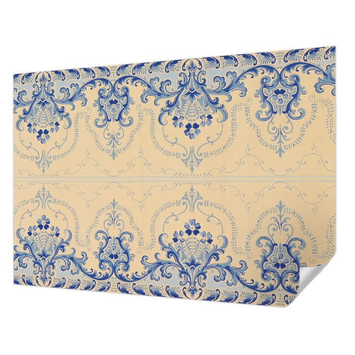 Öntapadós Dekor Tapéta, Wallfluent, Kék díszek, Bézs, 312 x 219 cm, Könnyen Tisztítható, Nedvességálló, 010170060960000285280