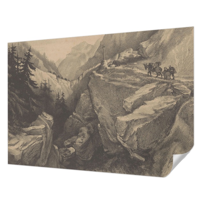 Tapet Textil Autocolant, Wallfluent, Munti pitoresti, Gri, 312 x 219 cm, Detasabil, Lavabil, 010170060960000285303