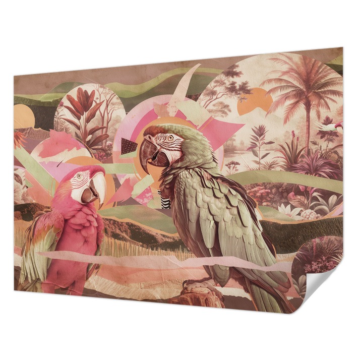 Öntapadós Fotótapéta Falra, Wallfluent, Trópusi madarak, Rózsaszín, 208 x 146 cm, Modern Dizájn, Könnyen Felszerelhető És Tisztítható, 010170060950000285305