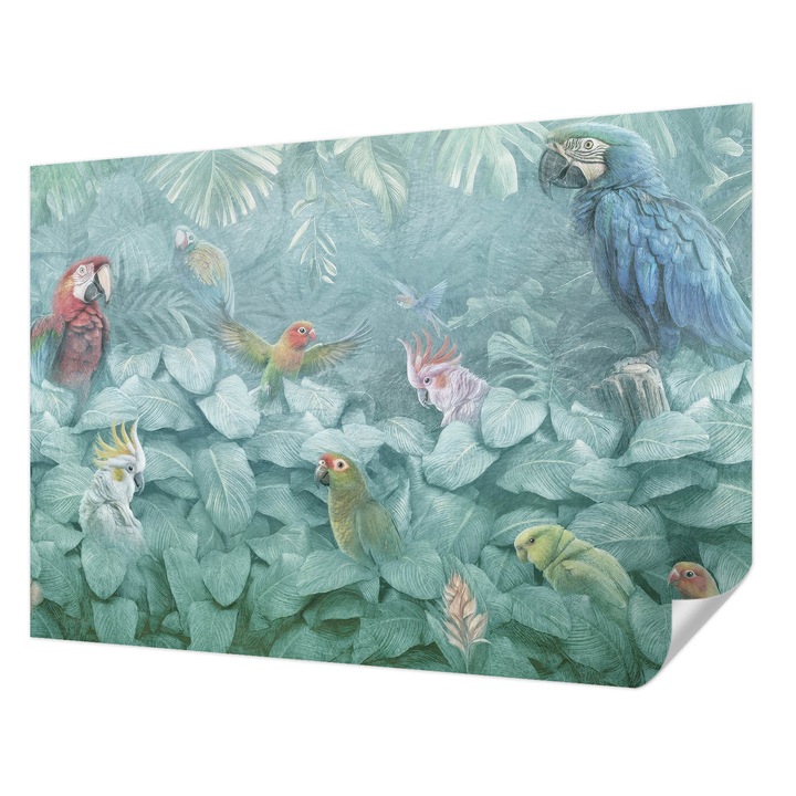 Öntapadós Tapéta Falra, Wallfluent, Egzotikus madarak, Zöld, 208 x 146 cm, Dekoráció, Klasszikus, 010170060950000285334