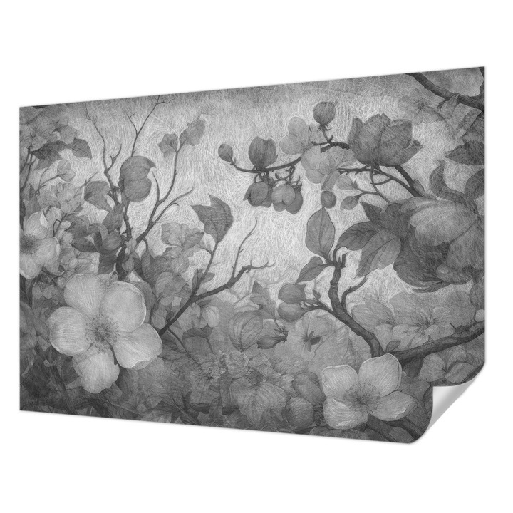 Öntapadós Fotótapéta Falra, Wallfluent, Virágág, Fekete és fehér, 208 x 146 cm, Előszobába, Hálószobába, 010170060950000285312