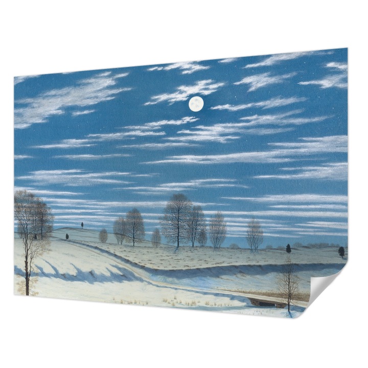 Öntapadós Dekor Tapéta, Wallfluent, Téli táj, Kék, 208 x 146 cm, Klasszikus, Könnyen Felszerelhető, 010170060950000285350