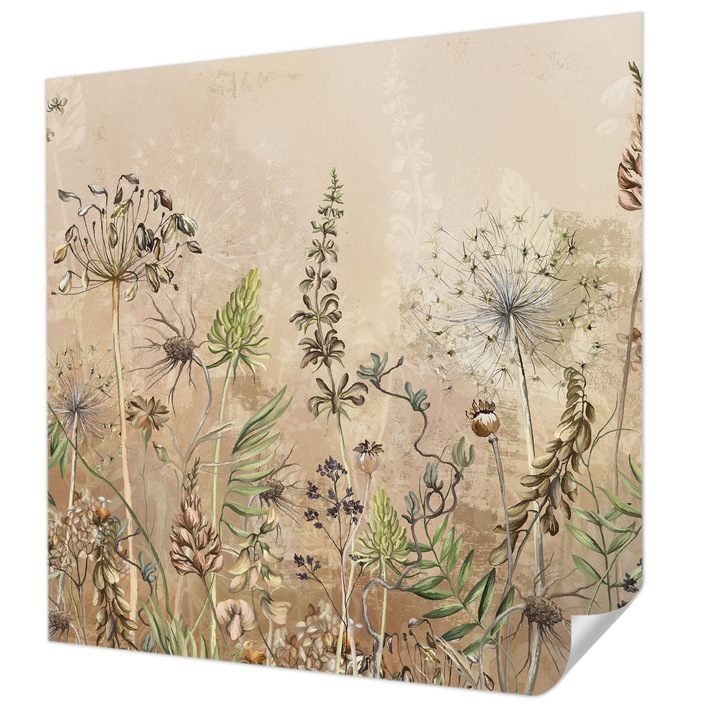 Öntapadós Tapéta Falra, Wallfluent, Rusztikus virágok, Bézs, 250 x 250 cm, Modern Dizájn, Könnyen Felszerelhető És Tisztítható, 010170060030000285247