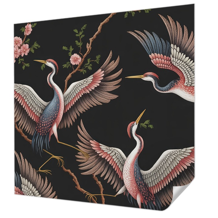 Öntapadós Fotótapéta Falra, Wallfluent, Virágminta, Fekete, 250 x 250 cm, Klasszikus, Könnyen Felszerelhető, 010170060030000284924