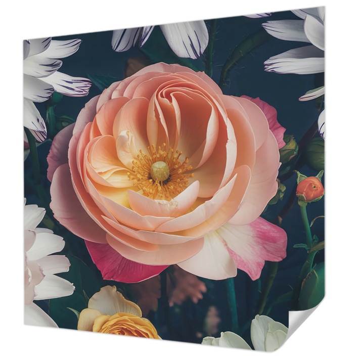 Öntapadós Tapéta Falra, Wallfluent, Virágos harmónia, Rózsaszín, 250 x 250 cm, Modern Dizájn, Könnyen Felszerelhető És Tisztítható, 010170060030000284916